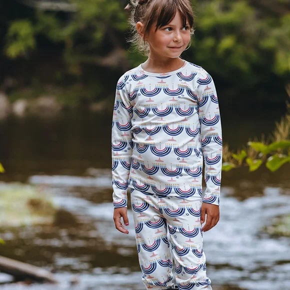 NWT Pink Chicken Organic Hanukkah Menorahs pajamas - Picture 3 of 4